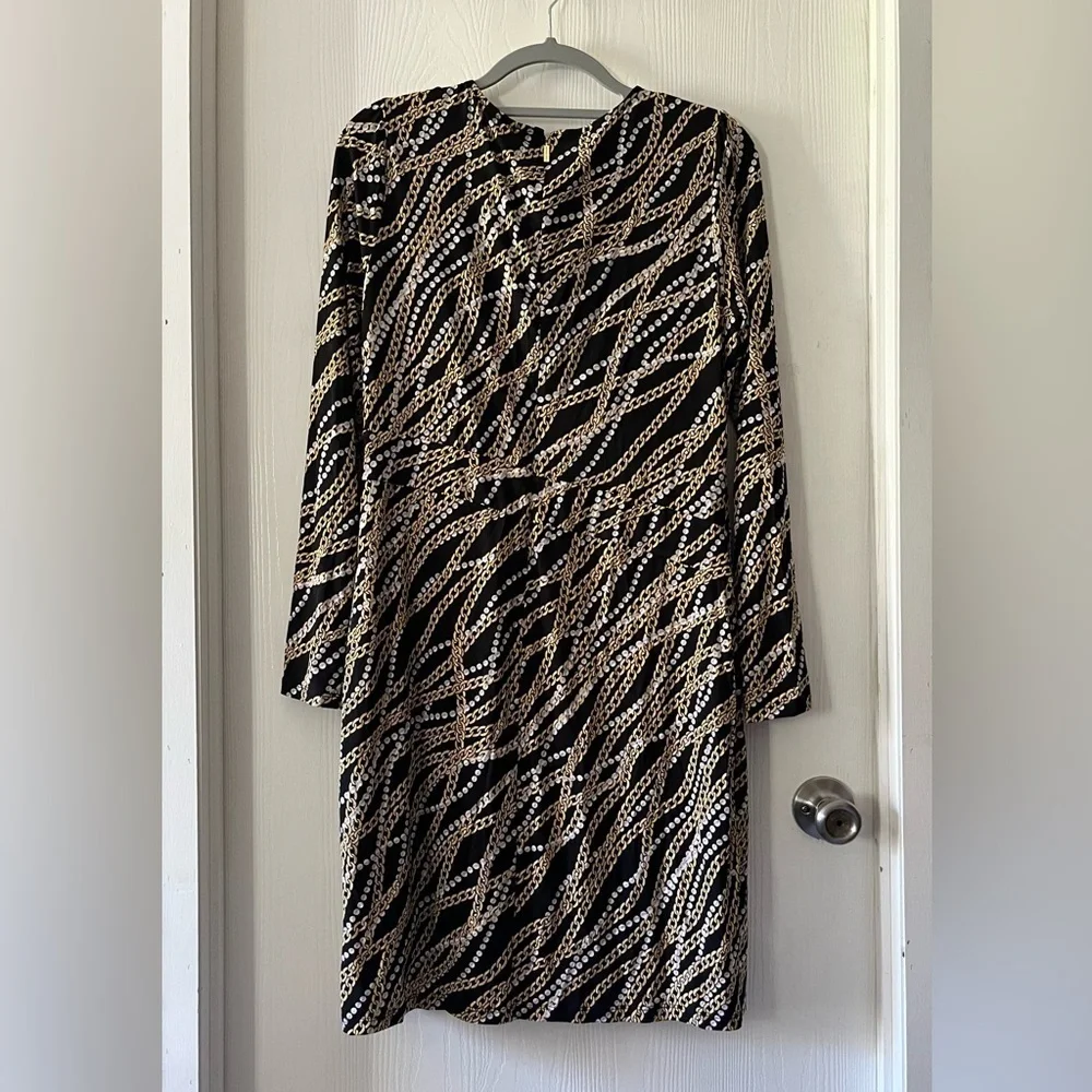 Michael Kors Black and Gold Chain Pattern Slinky Mini-Dress